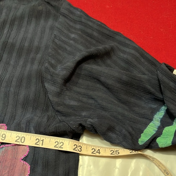 Asian creations Blue purple button up tropical SHIRT beaded round neck WOMENS Lg - Picture 10 of 14